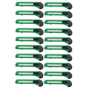 MotoProducts 20 Bulk 6" Box Cutters Green with Snap-Off Blades and Safety Locks - 1 of 4