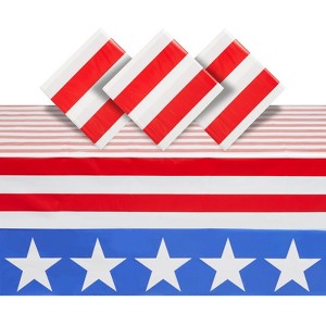 Blue Panda 3 Pack Patriotic American Flag Tablecloth for Memorial Day, 4th of July Party Decorations, 54 x 108 In - 1 of 4