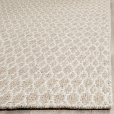 Beige Ivory Diamond Handwoven Wool-Cotton 8' x 10' Rug