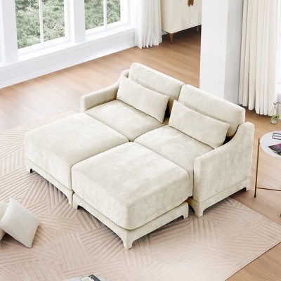 Christopher Knight Home Rex 73" Chenille Upholstered 2 Seat Sectional Sofa with Two Ottomans