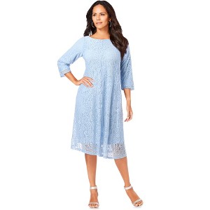 Roaman's Women's Plus Size Lace Swing Dress - 1 of 4