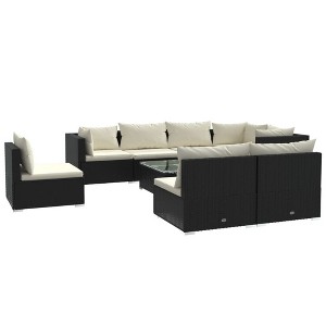 vidaXL 9-Piece Poly Rattan Patio Lounge Set with Cushions - Modular Outdoor Furniture Set for Garden, Patio, Deck - 1 of 4