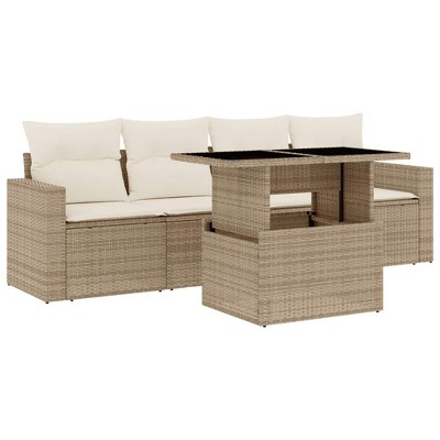 vidaXL 5 Piece Patio Sofa Set with Cushions Beige and Cream Poly Rattan - Without Storage