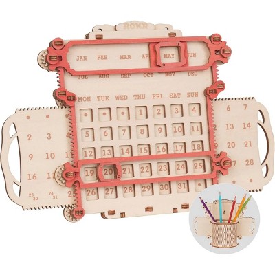 ROBOTIME 3D Puzzles Wooden Puzzle, Decorative Ornaments, Calendar Craft Kits With Pen Holder for Adults Unique Gifts, Brown, 5.31"*9.45"*5.91"