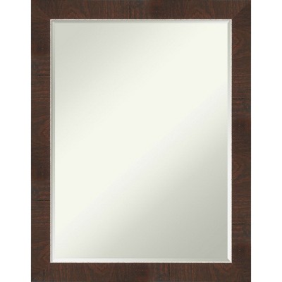 Amanti Art Wildwood Brown Narrow Petite Bevel Bathroom Wall Mirror 27.25 x 21.25 in.