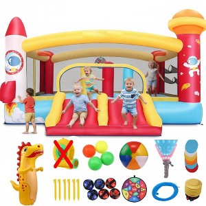 KRISRATE Large Inflatable Bounce House 13×11FT, Bouncy Castle with Double Slide, Basketball Hoops & Obstacle Course, Big Jump Area with 550W Blower - 1 of 4