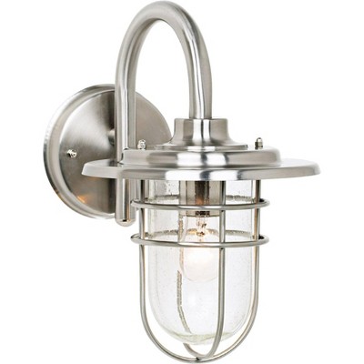 John Timberland Industrial Outdoor Wall Light Fixture Brushed Nickel 12 3/4" Caged Seeded Glass for House Porch Patio Barn