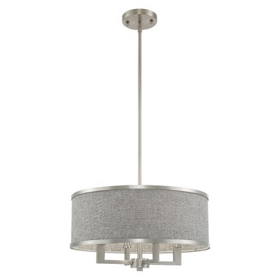 Brushed Nickel Mini Drum Chandelier with Gray Shade
