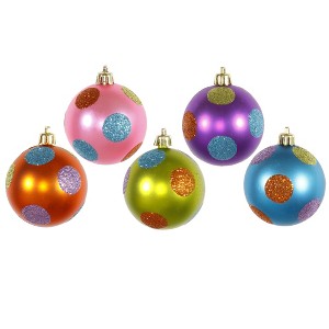 Vickerman 2.4" Multi-Colored Candy Finish Polka Dot Ball Ornament Set, 15 per Box - 1 of 3
