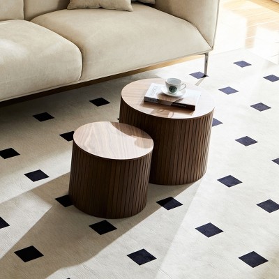 NicBex 2-Piece Round Coffee Table with Storage,Handcrafted End Table,Center Table for Living Room,Lounge Area