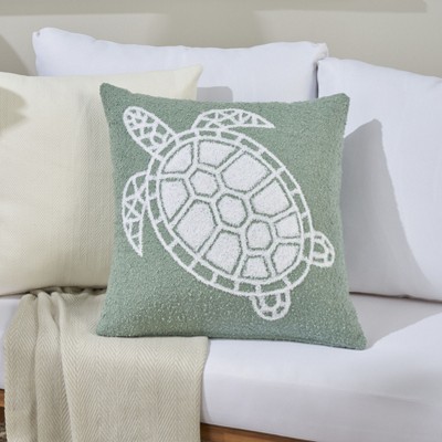 Sea Turtle Embroidered Aqua Square Outdoor Throw Pillow