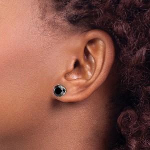 Chisel Stainless Steel Polished 8mm Black Round Cubic Zirconia Stud Earrings - 1 of 4