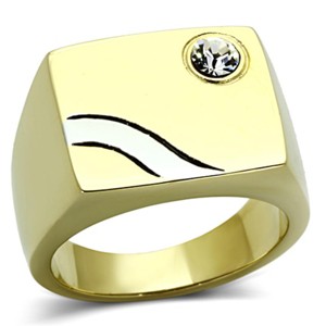Slickblue Men’s Two-Tone IP Gold Ring with 4mm Synthetic Crystal, Elegant & Sophisticated, size 8-13 - 1 of 4