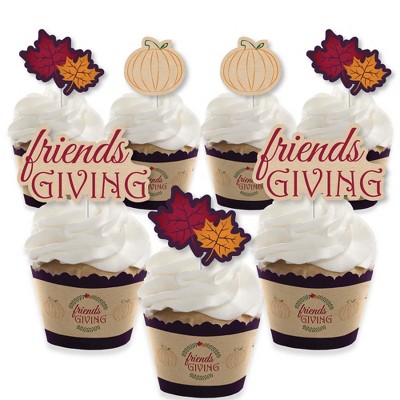 Big Dot of Happiness Friends Thanksgiving Feast - Cupcake Decoration - Friendsgiving Party Cupcake Wrappers and Treat Picks Kit - Set of 24