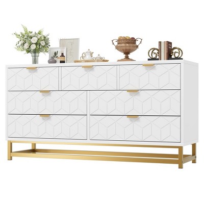 Dresser for Bedroom, 53.5” Large 7 Drawer Dresser Organizer with Golden Metal Handle and Legs