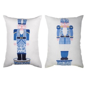 Manual Woodworks and Weavers Christmas Lumbar Pillow – “Blue Nutcracker” Outdoor Holiday Decor Accent - 1 of 3