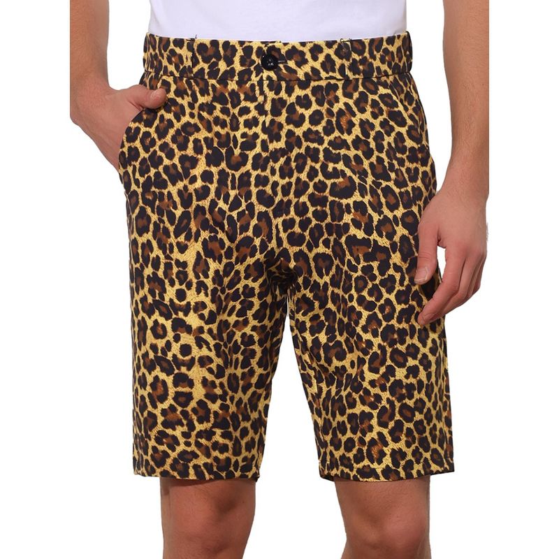 Lars Amadeus Men's Summer Regular Fit Flat Front Animal Patterned Shorts, 1 of 6