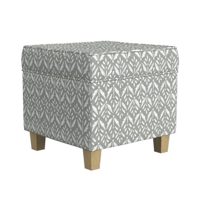Cream Pinstripe Tufted Square Storage Ottoman with Wood Legs