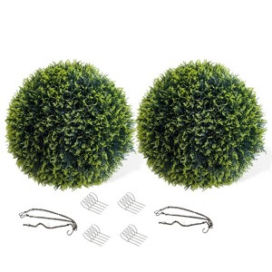 Artificial Boxwood Topiary Ball Set of 2, Faux Decorative Topiary Ball, All-Year Green Topiary Ball for Backyard Balcony Garden - 1 of 4