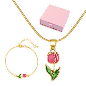 Delicate Tulip Necklace and Bracelet Set for Women – Simple, Elegant, and Sweet - 1 of 4