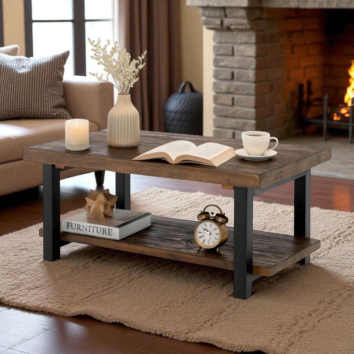 42" Pomona Metal Wood Coffee Table - Alaterre Furniture - thumbnail 8