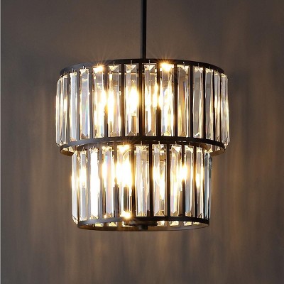 Shimmering Decadence 53'' Tiered Black Crystal Plug-in Chandelier