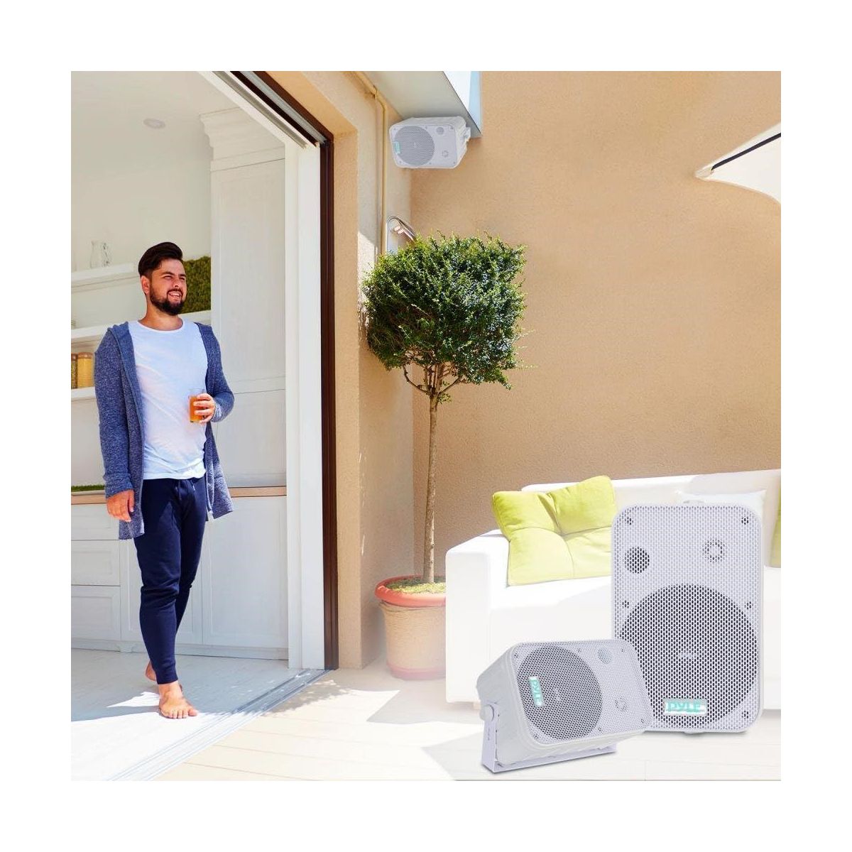 Dual Waterproof Outdoor Speakers for Patio with Powerful Sound, All Devices Compatible, Easy Setup - thumbnail 7