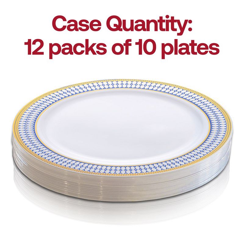 Smarty Had A Party 10.25" White with Blue and Gold Chord Rim Plastic Dinner Plates (120 Plates), 3 of 12