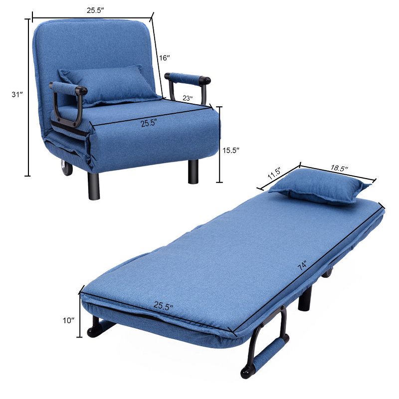 Costway Folding Sofa Bed Sleeper Convertible Armchair Leisure Chaise Lounge Couch Blue, 2 of 10