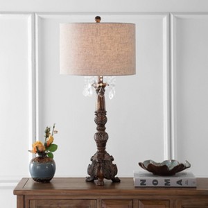 JONATHAN Y 33.5" Resin/Acrylic Carlisle Table Lamp (Includes LED Light Bulb) Brown: Modern Drum Shade, UL Listed - 1 of 4