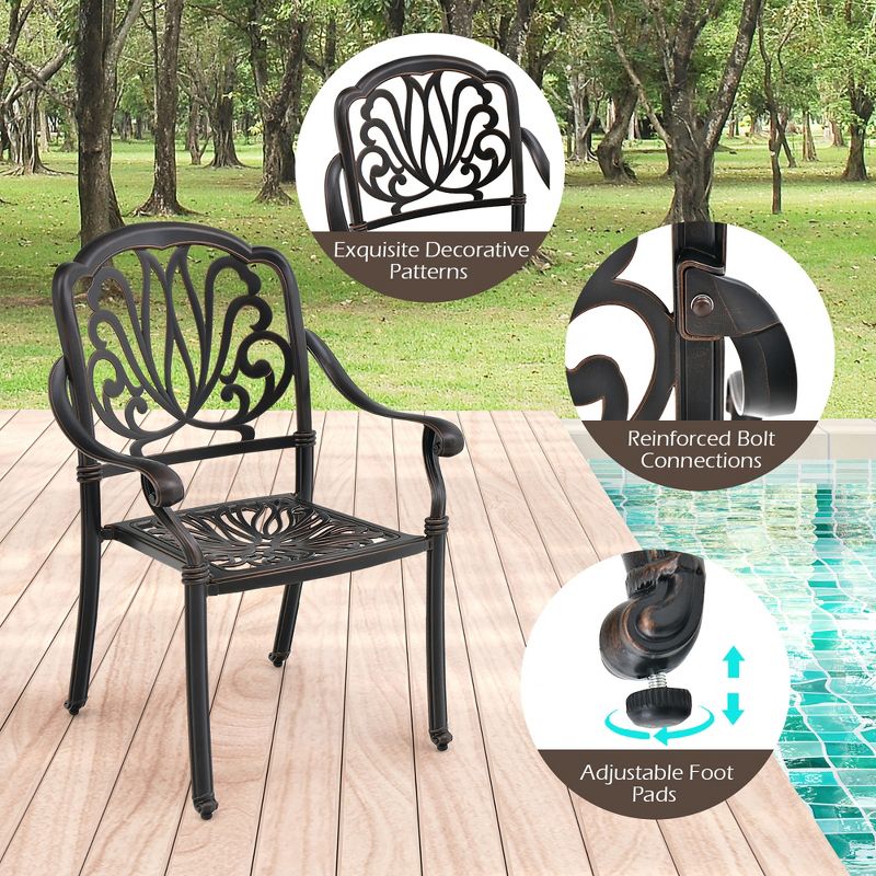 Tangkula 2 Pieces Cast Aluminum Chairs Set of 2 Stackable Patio Dining Chairs w/ Armrests, 5 of 11