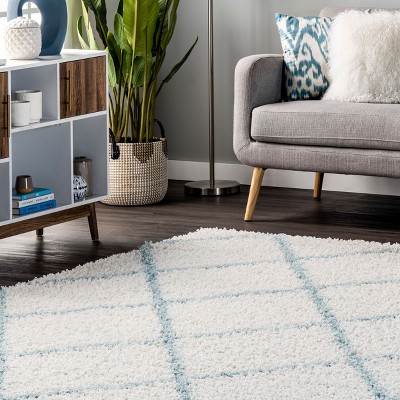 Blue Geometric Shag Oval 4' x 6' Area Rug