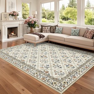 Modern Foldable Area Rugs, Vintage Striped Washable Low Pile Carpet Indoor Easy Care Soft Non Slip Rug for Bedroom Living Room Entryway - 1 of 4