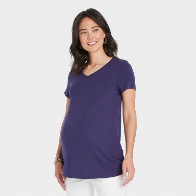 Short Sleeve V-Neck with Side Zip Nursing Maternity T-Shirt - Isabel Maternity by Ingrid & Isabel™ Navy S