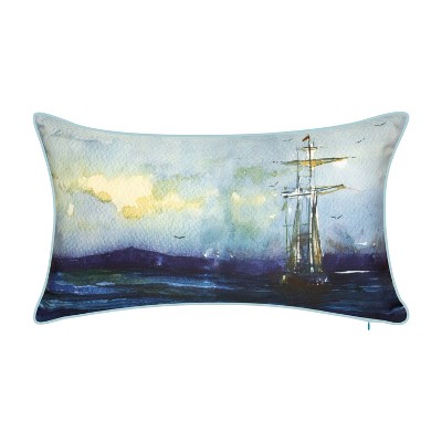 Embroidered Tall Ship Rectangular Indoor/Outdoor Throw Pillow - Edie@Home