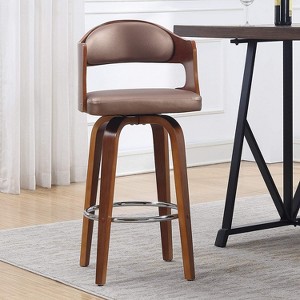CAVINAS Mid-Century Modern Swivel Bar Stools,Counter Stools with Wood Frame,Barstools with Faux Leather Seat,Metal Footrest Stools for Kitchen Counter - 1 of 4