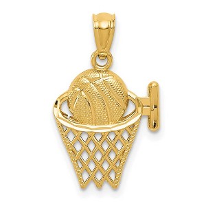 Black Bow Jewelry 14k Yellow Gold Diamond Cut Basketball and Hoop Pendant - 1 of 4