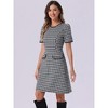 Allegra K Women's Plaid A-Line Crewneck Contrast Trim Elegant Houndstooth Dress - 4 of 4