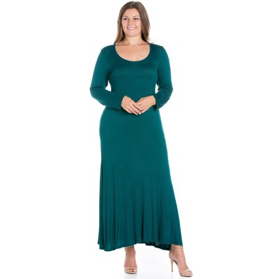 24seven Comfort Apparel Womens Plus Size Womens Long Sleeve Maxi Dress- forest-3x : Target