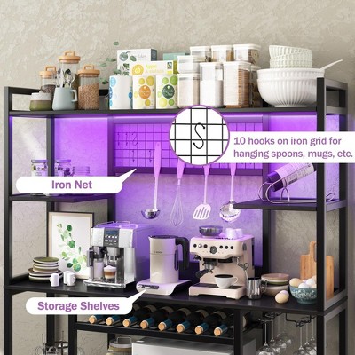 Black Metal 55" Adjustable Baker's Rack with LED Light and Power Outlet
