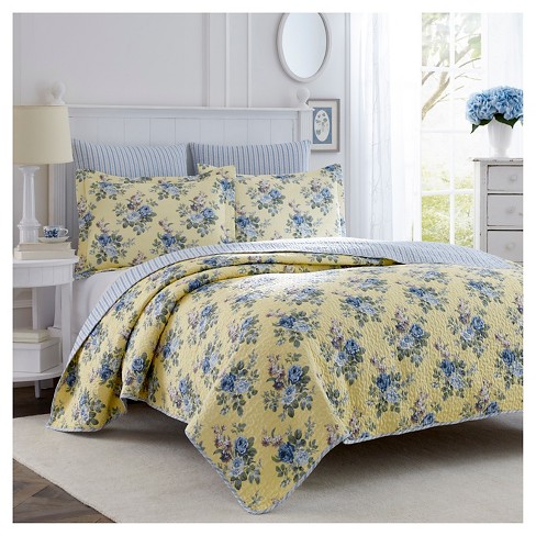 Flora Reversible Quilt Set Blue - Laura Ashley : Target