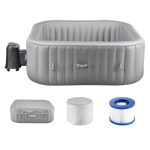 VEVOR Inflatable Hot Tub, 4 to 6 Person Capacity, 72.8 x 26 in Square Portable Outdoor Spa, with 130 Soothing Jets,PVC Outdoor Hot Tub, Grey - 1 of 4