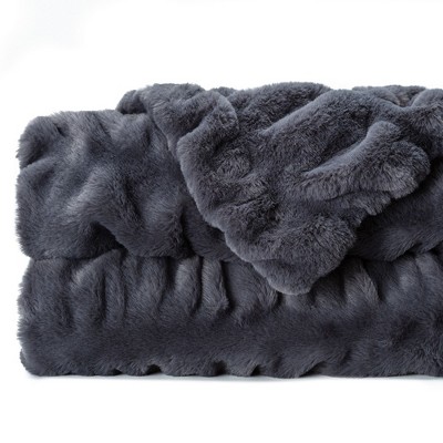 Gray Reversible Faux Fur and Mink Throw Blanket 50x65 Inches