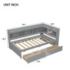 GDFStudio Ruth Pine Twin Size L-Shaped Bookcase Bed with Power Outlets and Two Storage Drawers - 3 of 4