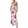 Clotth Women's Floral Prom Dress Cowl Neck Sleeveless Ruched Cocktail Bodycon Party Maxi Dresses Elegant Casual Long Fshtail Dress, White - 2 of 4