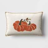 Printed Pumpkin with Blanket Stitch Edge Lumbar Throw Pillow Light Beige - Threshold™