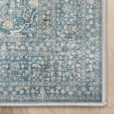 Asha Blue Chenille 5' x 7' Stain-Resistant Area Rug
