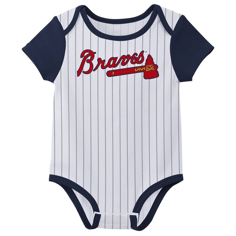 MLB Atlanta Braves Baby Boys' Pinstripe 3pk Bodysuit, 3 of 5