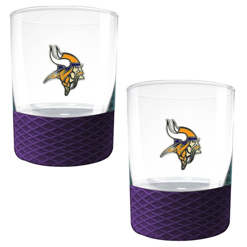 NFL Minnesota Vikings 14oz Rocks Glass Set with Silicone Grip - 2pc, 1 of 2