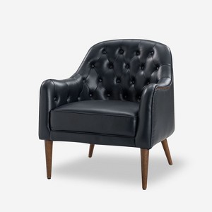 Justo 28.5" Wide Tufted Genuine Leather Wood Legs Accent Barrel Chair for Living Room with solid wood legs | ARTFUL LIVING DESIGN - 1 of 4
